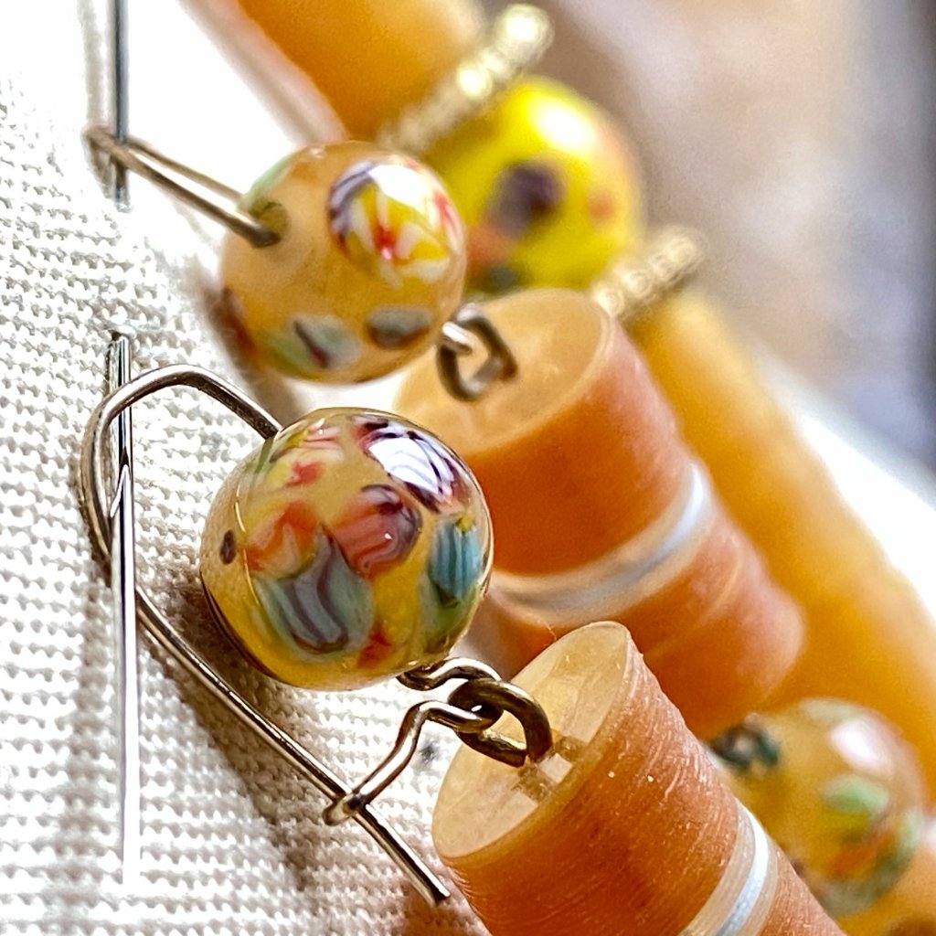 Japanese Lamp-Work Bead And French Sequin Necklace Earrings Set 150$